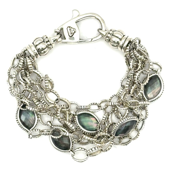 Lagos Black Mother of Pearl Silver Multistrand Bracelet - Picture 1 of 8
